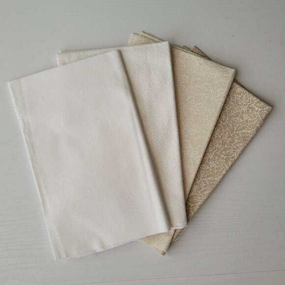 Various Cotton Fabrics Other - 4 Scrap/Fat Quarter LOT- cotton Fabric Neutral natural cream tan floral quilting
